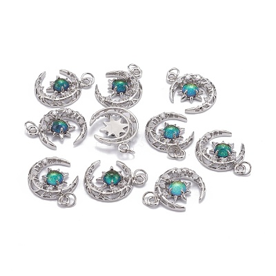 Brass Micro Pave Clear Cubic Zirconia Glass Pendants ZIRC-C024-06P-04-1