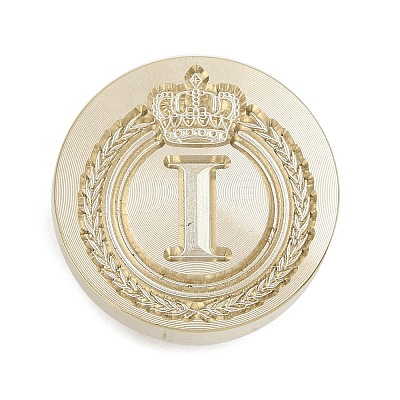 Golden Tone Crown Initial Wax Seal Brass Stamp Heads AJEW-A065-01I-1