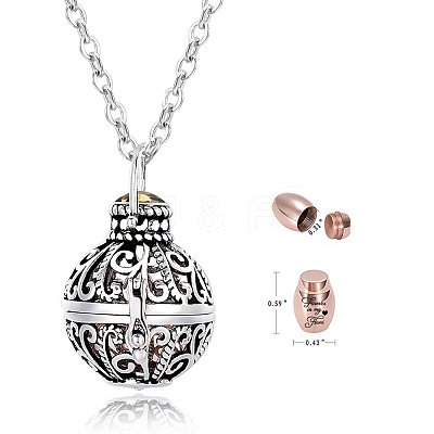 304 Stainless Steel Round Urn Ashes Pendant Necklace PW-WG9842A-11-1