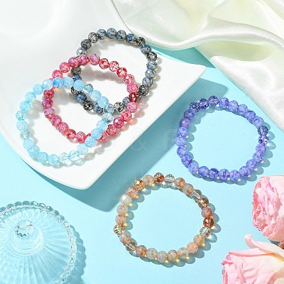 8mm Faceted Round Transparent Baking Paint Glass Beaded Stretch Bracelets for Women BJEW-JB10732-1