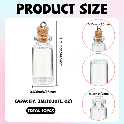 10Pcs Column Empty Glass Wishing Bottle Pendants AJEW-SC0001-91-1