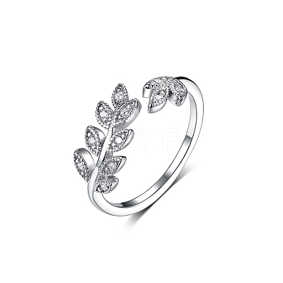 Sterling Silver Leaf Jewelry Set with Zirconia Earrings Necklace and Ring Elegant Daily Wear OV8225-3-1
