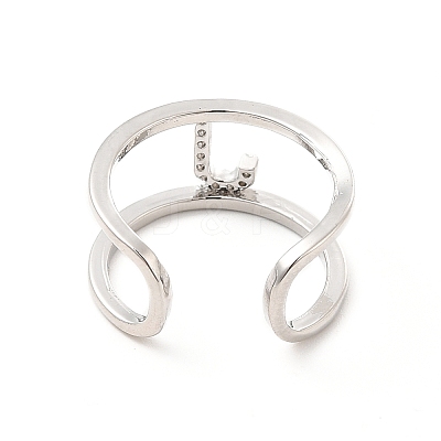 Clear Cubic Zirconia Initial Letter Open Cuff Ring RJEW-A012-01P-J-1
