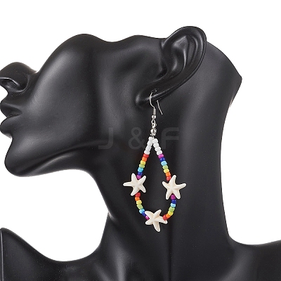 Starfish Synthetic Turquoise & Glass Beaded Bracelets & Earrings & Necklaces SJEW-JS01369-1