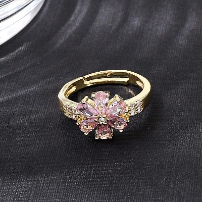 Brass Micro Pave Cubic Zirconia Cuff Open Rings CU-CBA5C10-03G-1