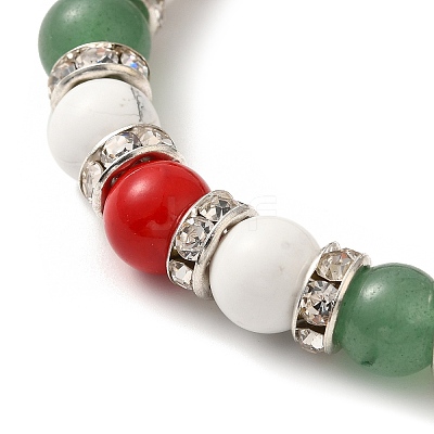 Christmas Theme Gemstone Round Beaded Stretch Bracelets for Women BJEW-TA00538-1