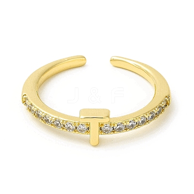 Clear Cubic Zirconia Initial Letter Open Cuff Ring RJEW-H120-09G-T-1