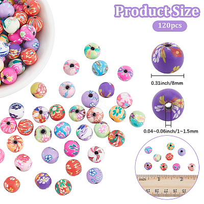 120Pcs Handmade Flower Pattern Polymer Clay Beads CLAY-PA0001-24C-1