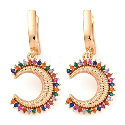 Brass Micro Pave Cubic Zirconia Hoop Earrings EJEW-K300-50G-01-1