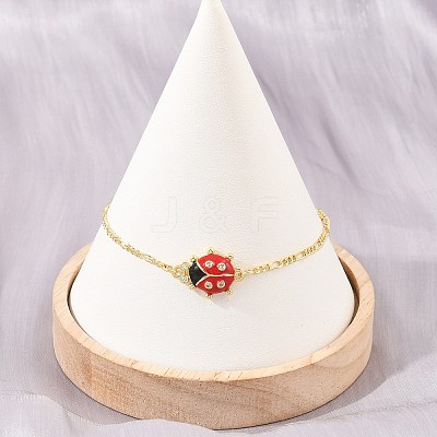 Brass Pave Cubic Zirconia Enamel Red Ladybug Link Bracelets for Women KK-CBA68DA-03G-1