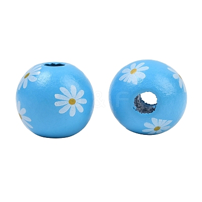 Printed Wood European Beads WOOD-G029-07B-1