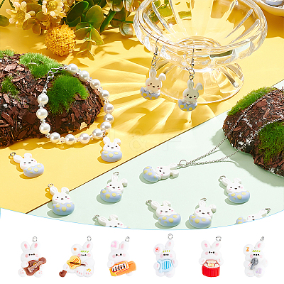 60Pcs 6 Style Music Theme Opaque Resin Pendants RESI-DC0001-06-1