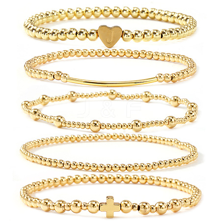 Brass and Stainless Beaded Stretch Bracelet Sets VB9693-4-1
