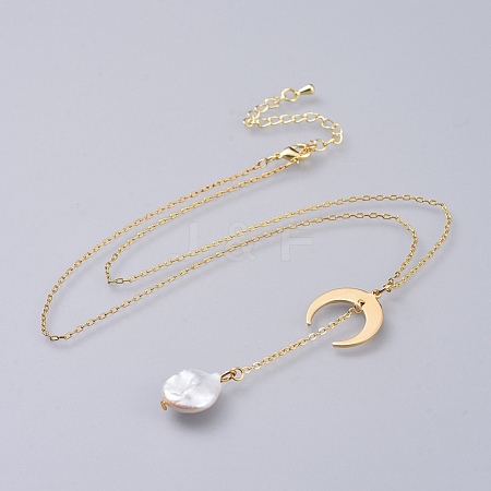 Natural Baroque Pearl Keshi Pearl Pendant Necklaces NJEW-JN02493-1