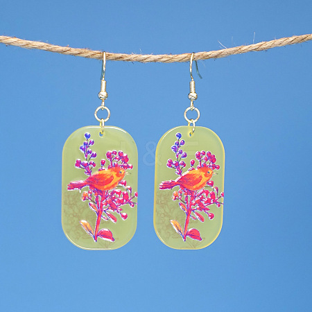 Rectangle with Bird Pattern Acrylic Dangle Earrings FS-WG54A2C-05-1