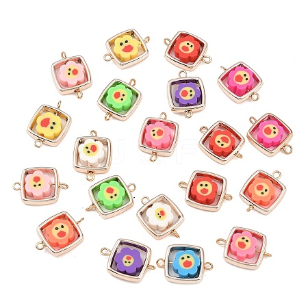 CCB Plastic Frame with Polymer Clay Smiling Face Flower Beads Square Links Connector Charms KK-D103-06RG-1