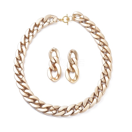 CCB Plastic& Acrylic Curb Chain Necklace & Dangle Stud Earrings SJEW-JS01233-03-1