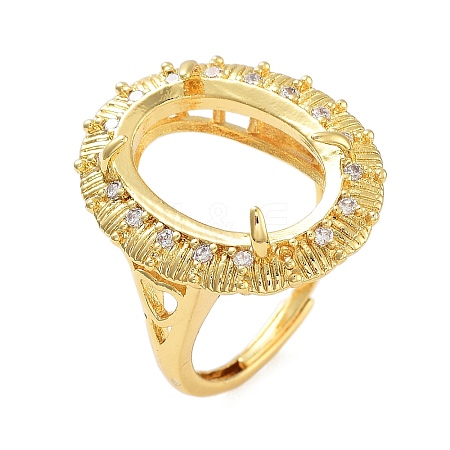 Rack Plating Oval Brass Micro Pave Cubic Zirconia Adjustable Ring Components KK-Q819-14G-1