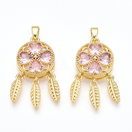 Brass Micro Pave Cubic Zirconia Pendants KK-N254-222G-1