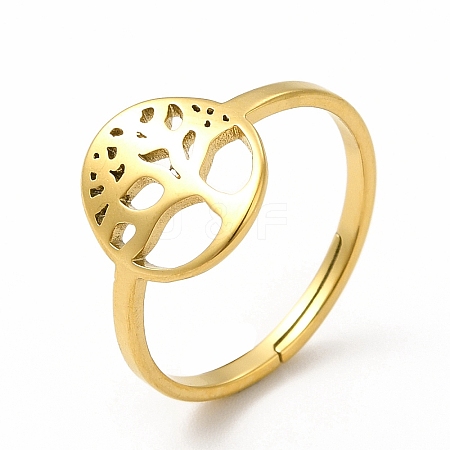 Ion Plating(IP) 304 Stainless Steel Tree of Life Adjustable Ring for Women RJEW-B027-26G-1