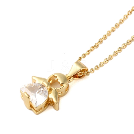 Brass Pave Clear Cubic Zirconia Pendant Necklaces for Women NJEW-S429-04G-02-1