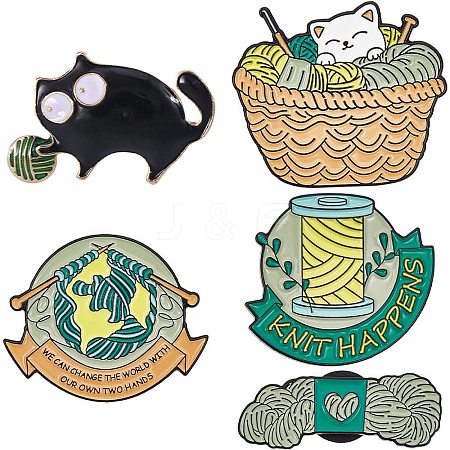 SUNNYCLUE 5Pcs 5 Styles Knitting Theme Enamel Pins JEWB-SC0001-41-1