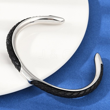 304 Stainless Steel Microfiber Leather Cord Cuff Bangles BJEW-D304-14P-01-1