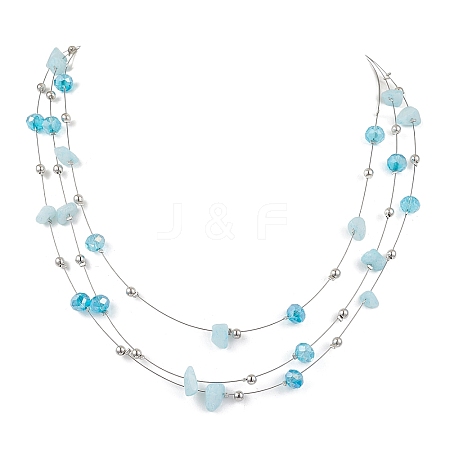 Natural White Jade 3 Layer Necklaces NJEW-JN05051-1