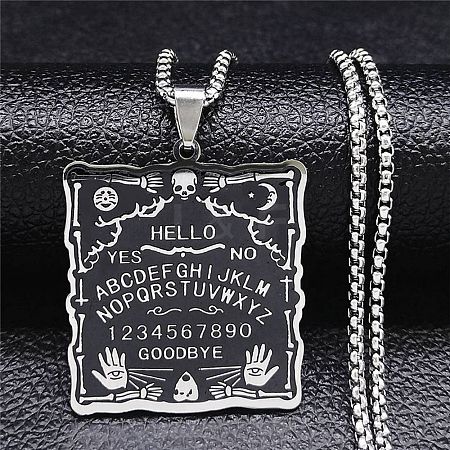 Square with Word 304 Stainless Steel Pendant Necklaces NJEW-K253-26P-1