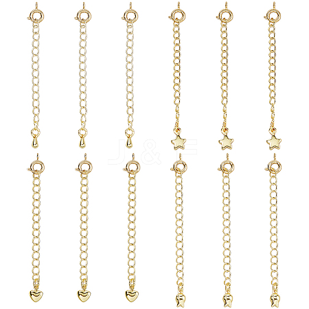 12Pcs 4 Styles Brass Curb Chain Extender KK-HS0015-33G-1