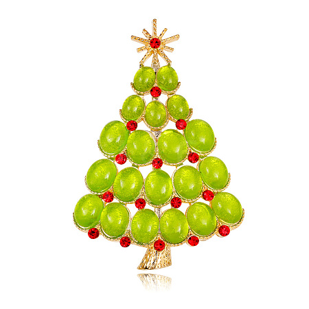 Christmas Tree Resin Brooch Pin with Rhinestone XMAS-PW0001-266-1