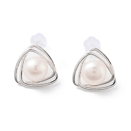 Natural Pearl Triangle Stud Earrings EJEW-P256-57S-1