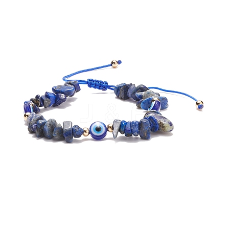 Natural Lapis Lazuli Chips & Resin Evil Eye Braided Bead Bracelet BJEW-JB08495-03-1