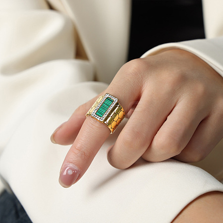 304 Stainless Steel & Crystal Rhinestone & Synthetic Turquoise Finger Rings FS-WGBC337-09-1