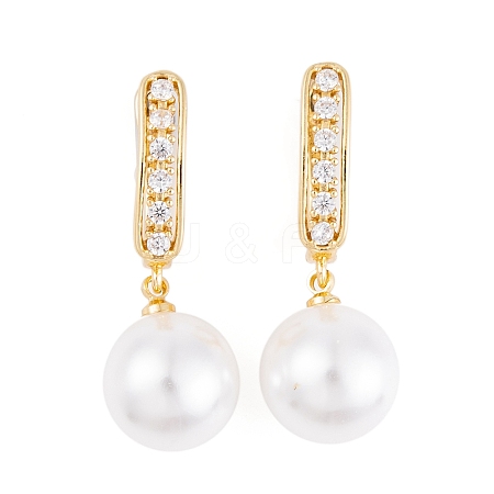 Rack Plating Brass Clear Cubic Zirconia ABS Pearl Earrings EJEW-S219-15G-02-1