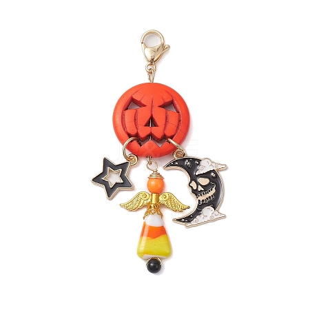 Halloween Pumpkin Synthetic Turquoise Pendant Decorations HJEW-JM02136-1