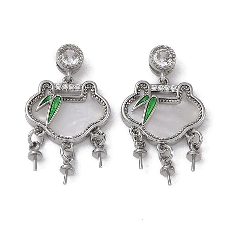 Brass & Shell & Clear Cubic Zirconia Pendants KK-G497-19P-1