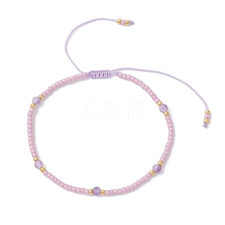 Natural Amethyst & Seed Glass Beaded Braided Bead Bracelets BJEW-JB12605-01-1