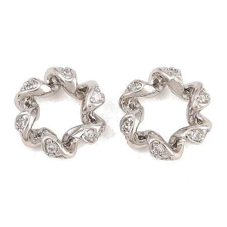Twist Brass Clear Cubic Zirconia European Beads KK-B186-08P-1
