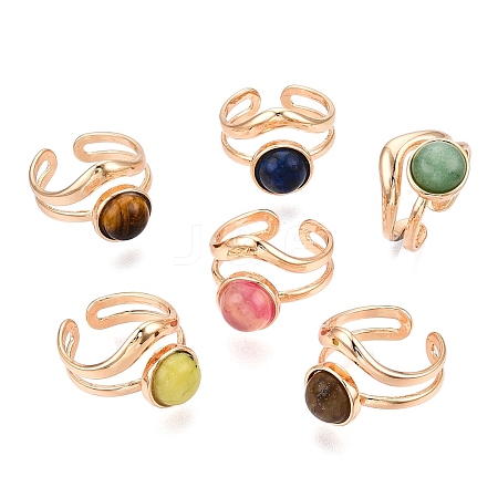 Round Natural & Synthetic Gemstone Finger Rings RJEW-N046-10-1