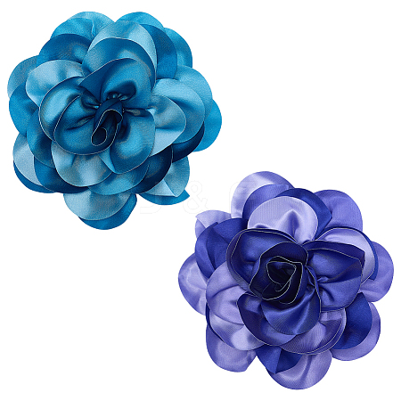 2Pcs 2 Colors Polyester Camellia Brooches JEWB-FG0001-64C-1