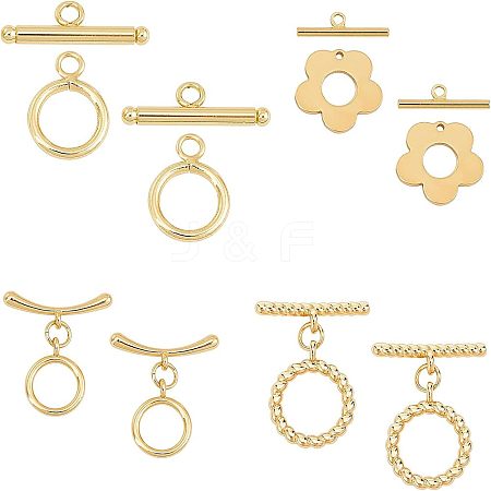 CHGCRAFT 8Sets 4 Style Brass Toggle Clasps KK-CA0001-55G-1