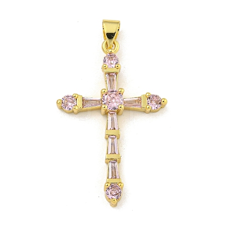 Cross Rack Plating Brass Cubic Zirconia Pendants KK-Z053-13G-03-1