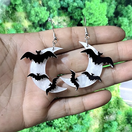 Moon with Bat Acrylic Dangle Earrings FS-WG30C67-01-1