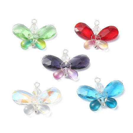 5Pcs 5 Color Glass Pendants PALLOY-TA00052-1