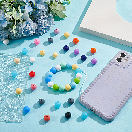 8 Sets 8 Styles Round Food Grade Eco-Friendly Silicone Beads Set SIL-PH0001-16-1
