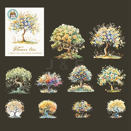 10Pcs 10 Styles Flower Tree Waterproof PET Stickers DIY-G121-03E-1