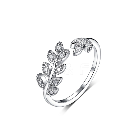 Sterling Silver Leaf Jewelry Set with Zirconia Earrings Necklace and Ring Elegant Daily Wear OV8225-3-1