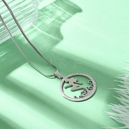 201 Stainless Steel Crystal Rhinestone Ring with Mermaid Pendant Necklaces for Women NJEW-P327-02P-1