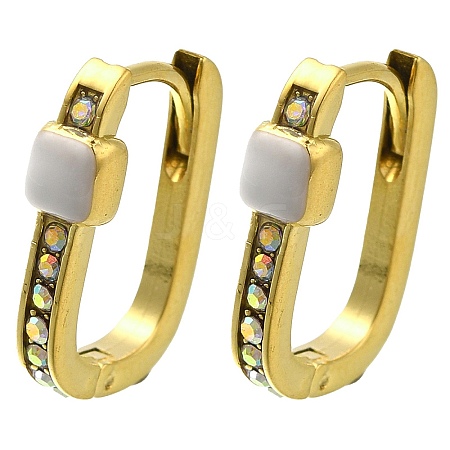 Ion Plating(IP) 304 Stainless Steel Enamel Rectangle Hoop Earrings EJEW-I316-05G-01-1